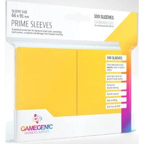 Prime Standard-Sized Card Sleeves | 100 Pack of 66 mm by 91 mm Card Sleeves | Premium Quality Card Game Holder | Use with TCG and LCG Games | Extra High Clarity | Yellow Color | Made by Gamegenic