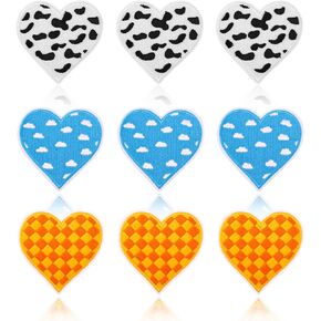 9pcs Heart Iron on Patches, Toy Inspire Game Story Embroidered Patches Checkered Heart Shaped Patches Iron on Embroidered Appliques for Jackets Jeans Trucker Hats Bags Crafts