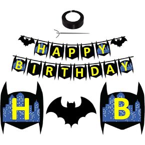 Bat Birthday Superhero Large 6" Happy Birthday Bat Banner Sign | Unique Bat Design City Background For Kids Bat Birthday Theme Party Supplies by Vision E.D.