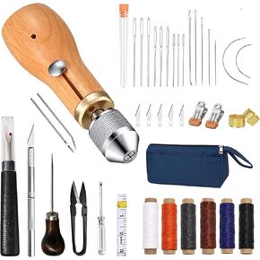 38pcs Sewing Awl kit with Bag: Portable Leather Sewing Kits with Essential Accessories and Instructions, Awl Tool Sewing Stitching for DIY Leather Repair Crafts