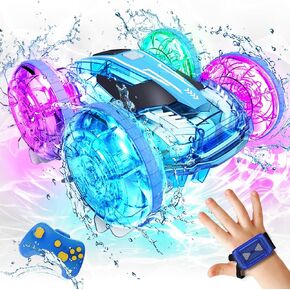 Tecnock Amphibious Remote Control Car Boat, 4WD Gesture RC Car with Waterproof Remote Control, RC Stunt Car with LED Lights, Pool Toys for Kids Ages 8-12, Toys Gifts for Boys Girls