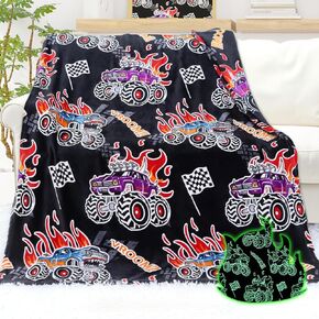 Truck Blanket Glow in The Dark Blanket for Boys Soft Throw Blanket Kids Glowing Excavator Construction Blankets Tractor Cars Room Decor Throw Blankets 60"x50"