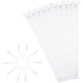 Nylon Coil Zipper 14 Inch White 10 Pcs Zipper,with 10 Pcs White Zipper Pull,Zippers for Sewing,Pounches,DIY,Crafts,Bags