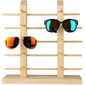 Solid Wood Glass Display Holder Sunglass Display Holder Wood Glass Display Rack Double Linen Glass Showcase (5-Layer)