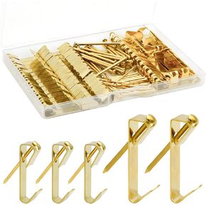 50 Sets of Picture Hanging Kit, 30lb(30 Sets) and 50lb(20 Sets) Picture Hangers, Metal Picture Hanging Hooks with Nails, on Drywall, Wooden Wall(Gold)