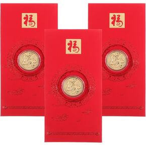 3pcs 2025 Chinese Snake Year HongBao Red Envelopes with Commemorative Coins Lucky Money Packets for 2025 New Year Wedding, Present Lucky Zodiac Blessing Souvenir