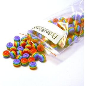 100 Rainbow Stripe 8mm Round Plastic Acrylic Resin Beads with Opaque Striped Lines