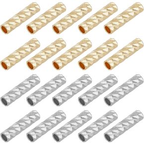 BENECREAT 100Pcs Real 18K Gold Plated Tube Beads, Carved Noodle Tube Beads Straight Spacer Beads 7x1.5mm for DIY Craft Bracelet Necklace Jewelry Making