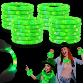 St Patricks Day Green Glow Sticks Party Favors Supplies for Kids 24PCS,Saint Patricks Light up Accessories Decorations Bracelets,St Patty's Non Candy Goodie Bag Stuffers Bulk Toys Gifts for Boys Girls