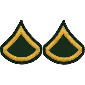 United States Army Rank E3 Private First Class PFC Patches, Dress Green, with Iron-On Adhesive (Set of Two)