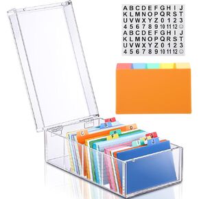 3'' x 5'' Index Card Holder Acrylic Card Organizer for Desk File Note Card Holders, Clear Card Holder 4 Divider Holds 600 Cards