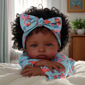 ADFO Lifelike Reborn Baby Dolls, 18 inch Realistic Black Girl Newborn Real Life Baby Girl Dolls Soft Vinyl Baby Dolls with Clothes and Toy Gift for Kids Age 3+