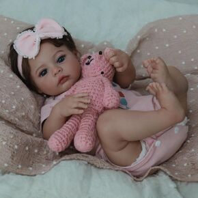 SCOM Lifelike Reborn Baby Dolls - Meadow 18 Inch Realistic Baby Dolls Newborn Girl Cloth Body Vinyl Limbs Gift or Toys Collection for Kids Age 3+
