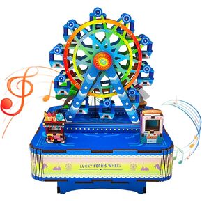 Ferris Wheel DIY Rotating Music Box Kit 3D Wooden Jigsaw Puzzle Adult Teen Birthday Gifts and Toys for Kids