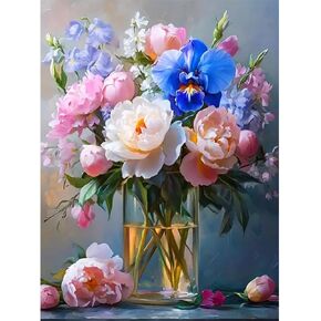 Flowers Paint by Number for Adults, Flowers in Glass Vase DIY Painting by Numbers Kit on Canvas, Adult Paint by Number Kits Flower Oil Painting for Present Home Wall Decor, No Frames16x20 Inch