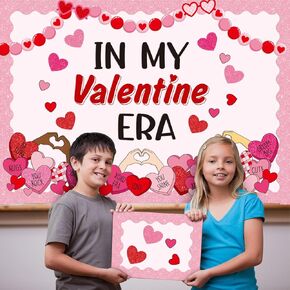93 Pcs Valentine‘s Day Bulletin Board Decoration Valentine Love Heart Classroom Decor My Valentine Era Bulletin Board Red Pink Heart Valentine‘s Day Cutout for Party Blackboard Wall Decoration