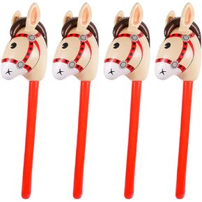 4PCS Inflatable Stick Horse - Pony/Christmas/Western Cowboy/Horse Baby Shower Birthday Party Decorations Supplies Favors Inflatable Horse Head Costume Stick (37 Inches)