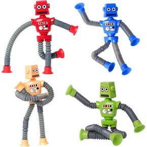 4 Pcs Shape Changing Robot Toy, Telescopic Pop Tubes Sensory Toys Easter Basket Stocking Stuffer for Kids with Autism, ADHD Fidget Baby Toys for Anxiety Toddlers for 3-9 Year Old Boys Girls