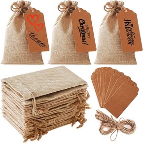 25PCS Burlap Gift Bags With Drawstring, 4X6" Burlap Gift Bags and Gift Tags, Wedding Hessian Linen Sacks Bag, Jewelry Pouches Burlap Bags, Gift Bags for Birthday, Party, Present, Wedding Favors, Art and DIY Craft