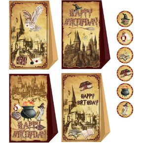 24pcs Wizard Party Favors Bags, Wizard Goodie Bags Gift Bags, Candy Bags With 4 Different Types, Wizard Kraft Paper Bags for Birthday Party Supplies Party Decorations