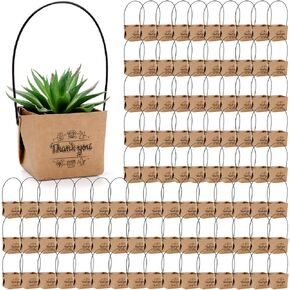 100 Pack Succulent Wraps, Thank You Succulent Gift Bags with Handles, Waterproof Kraft Paper Box for Succulent Plants Decoration for Party Wedding