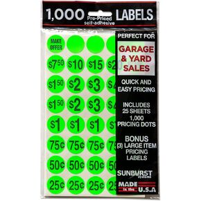 Sunburst Systems 7035 Priced Garage Sale Stickers, 1,000 Count Pre-Printed Labels, Pink