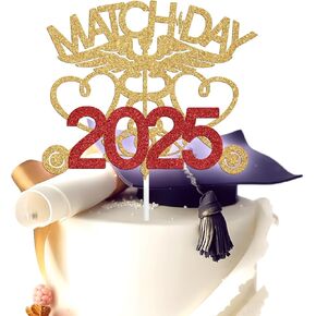Happy Match Day 2025 Cake Topper, It's A Match, Congrats on Matching, 2025 Medical School Residency Match Day Graduation Party Decorations Supplies, Gold and Red Glitter