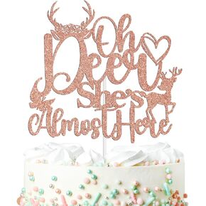 يا دير هي تقريبا هنا الكعكة توبر ، يا دير الطفل دش فتاة سعيدة ديكورات كعكة عيد ميلاد سعيد ، Deer Doe الحمل جنس تكشف عن لوازم الحفلات للطفلة ، Rose Gold Glitter