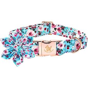 Elegant little tail Dog Collar with Flower, Floral Print Pet Collar Flower Dog Collar Summer Cute Dog Collar Adjustable Dog Collar for Large Dogs