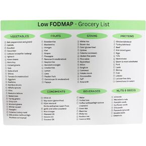 Reusable Low fodmap Grocery & Shopping List for Nutrition, Low fodmap Grocery List Gut Health, IBS Relief, and Enhances The Elimination Diet Double Sided Erasable Material