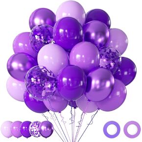 Pink and Purple Balloons Kit, 50PCS 12 Inch Purple Pink White Latex Balloon Birthday Balloons for Girls with Pink Purple Balloon Ribbons for Birthday Baby Shower Party Decorations