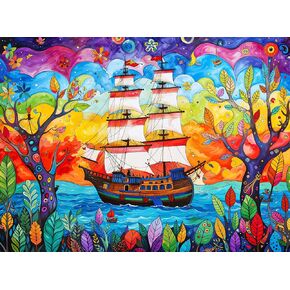 Cross & Glory - Caribbean Treasure Hunt - 1000 Piece Jigsaw Puzzle for Adults | Vibrant Pirate Ship Adventure | Challenging & Colorful | Unique Puzzles for Adults