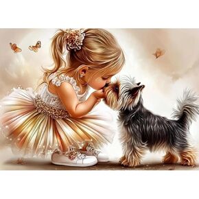 AIRDEA Diamond Art Paintings Kits for Adults,Girl and Puppy Diamond Art Kits for Adults,12x16 Inch DIY Diamond Art Paintings Kits Yorkshire Terrier,Diamond Art Painting Set Complete for Beginner