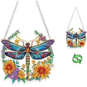 Yunzlly DIY Hanging Diamond Art Pendant Kit Dragonfly, Special Crystal Double Sided Diamonds Painting Ornament Kit for Adults, Acrylic Gem Painting Board Kit