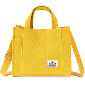 Corduroy Tote Bag for Women Small Satchel Bag Mini Tote Bag Aesthetic Crossbody Bag Handbag - School Work Travel Shopping(Small-Yellow)