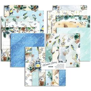 Syntego 24 Sheets, 12 Designs Winter Story Decorative Acid Free Scrapbook Paper Set 160gsm,Single Sided 15.2cm x 15.2cm (6in x 6in)