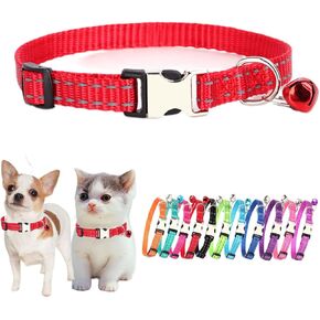 XS Dog Collar with Bell Cat Collar with Bells Reflective Kitten Pet Puppy Collars Girl Female Boy Nylon Metal Buckle Puppia XSmall X-Small Extra Small Dog Collar Green