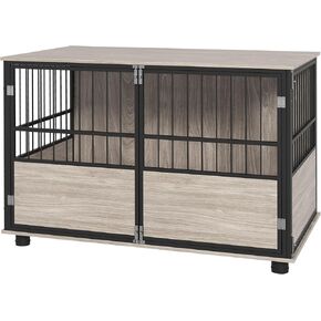 PawHut 39.5" Dog Crate Furniture End Table, Wooden Dog Kennel Indoor Pet House with 3 Doors, for Small to Large Dogs
