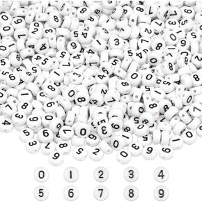 300Pcs Letter Beads Z 4X7mm White Alphabet Beads Acrylic Round Shape Loose Beads for Name Bracelets Necklaces Key Chains DIY Jewelry Making (Number)