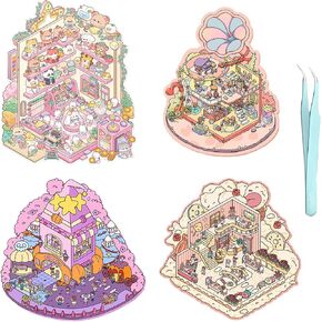 4 Sets of Stickers for Girls Make Your Own Fun 3D House Stickers,3D Sticker Scene Miniature Scene Stickers,Cute 3D Cartoon Scene Stickers for Adults Kids,Fun Room Sticker Book