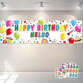 Tatuo Personalized Birthday Banner with Name DIY Colorful Happy Birthday Banner Backdrop with Alphabet Stickers Custom Name Backdrop for Outdoor and Indoor Party Decoration(Black)