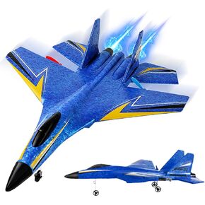 RC Plane Remote Control Glider Airplanes, 2.4 GHZ Remote Control Airplane with Auto Balance Gyro, with Light Strip, Beginner's Choice (Blue)