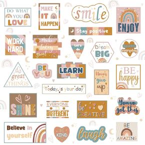 Ctosree 48 Pieces Boho Classroom Bulletin Board Sets Teach Mini Bulletin Board Rainbow Bulletin Boards for Walls Decorative Classroom Decor Boho Theme Bulletin Board Letters Supplies
