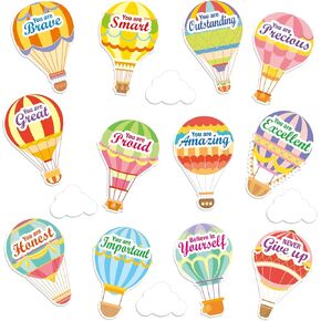 TaoBary 72 Affirmation Station Bulletin Board Set Hot Air Balloon Bulletin Board Affirmation Mirror for Classroom Hot Air Balloon Accent Cutouts Motivational Positive Sayings Cutouts Supplies