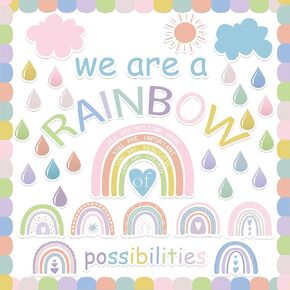 Augisteen We are A Rainbow of Possibilities Bulletin Decor Motivational Classroom Paper Cutouts Pastel Rainbow Bulletin Board Decoration for School Classroom Chalkboard Wall Decor, 68 Pcs