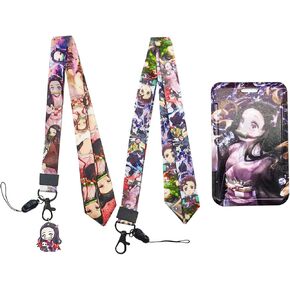 Anime Card Holder with 2 Lanyards, Kawaii ID Credit Card Holder Purse Pouch with Lanyard Card Case Neck Pouch Wallet Durable Card Holder Keychain for Students Teens