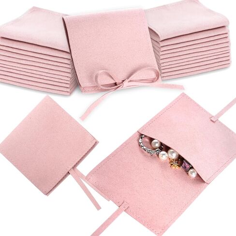 Heliltd 12pcs Microfiber Jewelry Pouch 8x8cm Microfiber Jewelry Bags Bulk Microfiber Jewelry Packaging Bag Small Gift Pouches Mini Gift Bag for Jewelry Envelope Style with Strings (Beige) in Kuwait