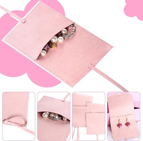 Heliltd 12pcs Microfiber Jewelry Pouch 8x8cm Microfiber Jewelry Bags Bulk Microfiber Jewelry Packaging Bag Small Gift Pouches Mini Gift Bag for Jewelry Envelope Style with Strings (Beige) in Kuwait