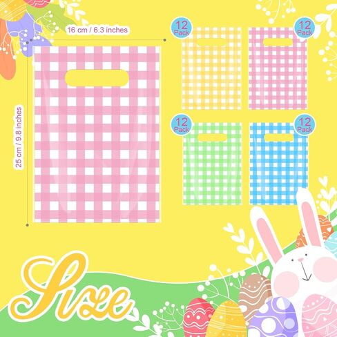 Kolldenn 48 Pcs Easter Gift Bags with Handles Pastel Gift Bags Bulk Plastic Party Favors Bag Plaid Goodie Treat Wrapping for Easter Spring Birthday Party Supplies Decorations, 9.8 x 6.3 Inch in Saudi Arabia