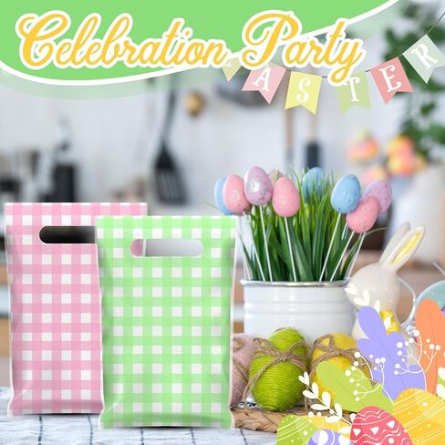 Kolldenn 48 Pcs Easter Gift Bags with Handles Pastel Gift Bags Bulk Plastic Party Favors Bag Plaid Goodie Treat Wrapping for Easter Spring Birthday Party Supplies Decorations, 9.8 x 6.3 Inch in Saudi Arabia